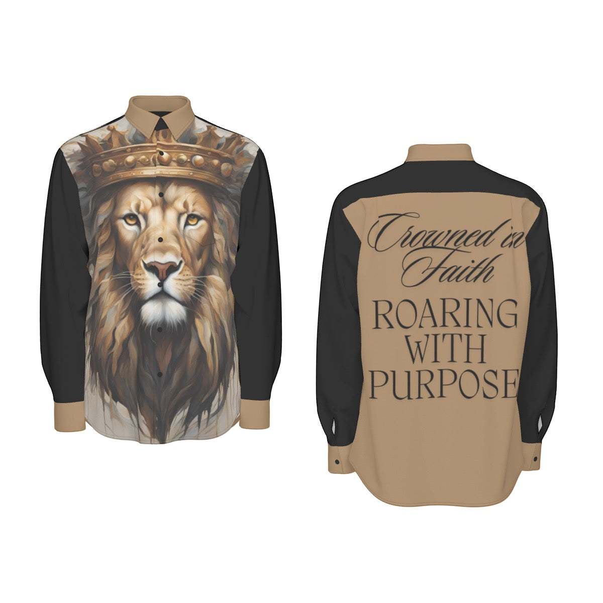 "'Crowned in Faith, Roaring with Purpose' Men's Long Sleeve Shirt – Slim Fit Cotton Poplin"